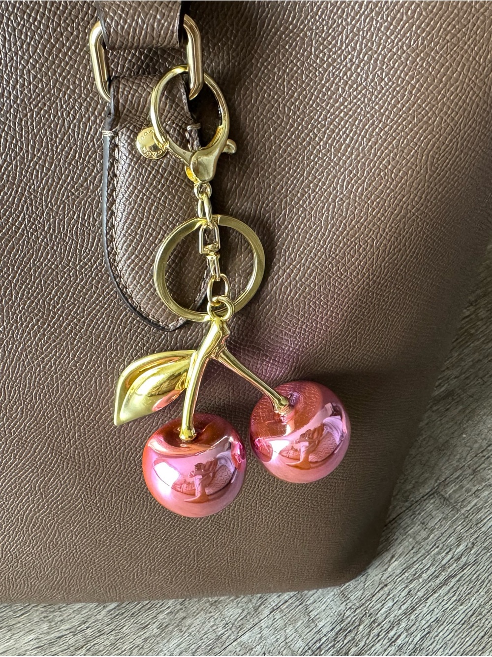 Amazon Gold-Tone Cherry Keychain with Pink Metallic Charms